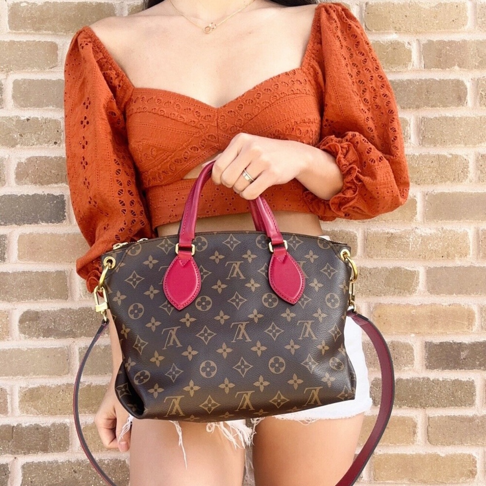 Louis Vuitton Flower PM Small Zip Satchel Brown Monogram Red - Picture 3 of 12